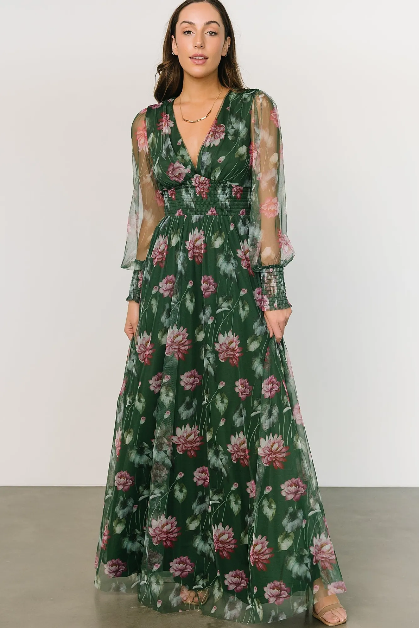 Baltic Born Layla Tulle Maxi Dress | Green + Pink Floral