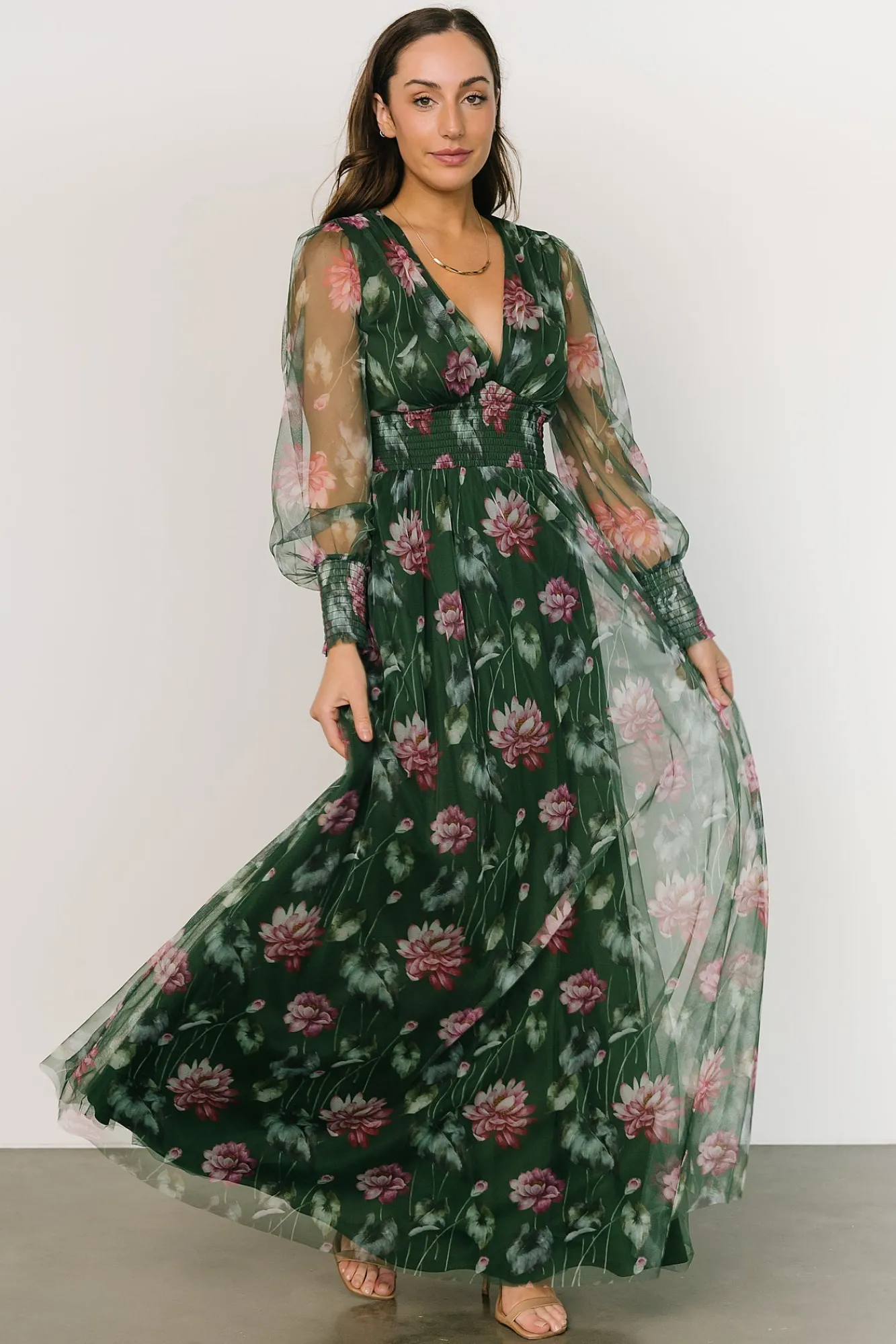 Baltic Born Layla Tulle Maxi Dress | Green + Pink Floral