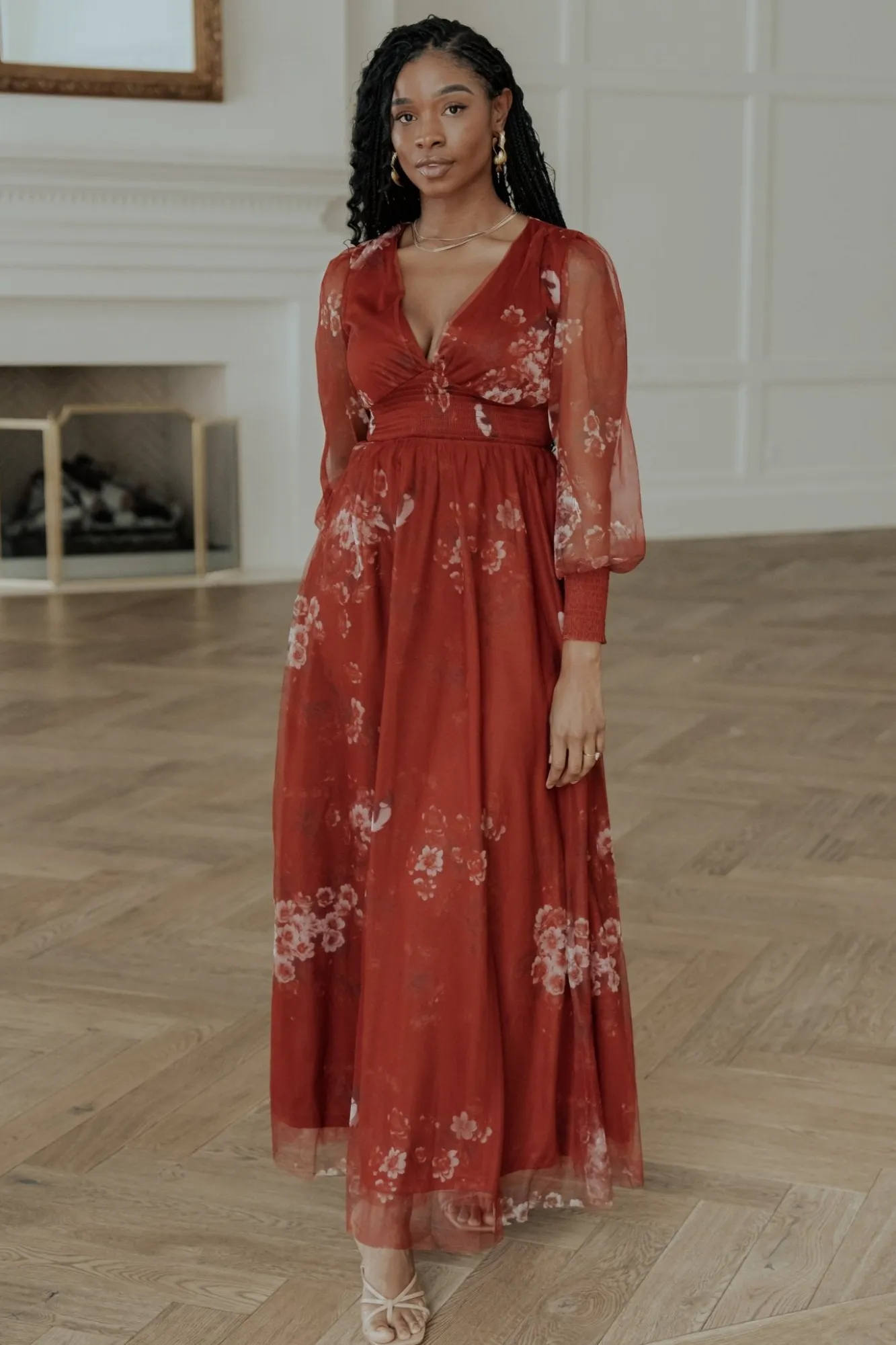 Baltic Born Layla Tulle Maxi Dress | Rust Floral