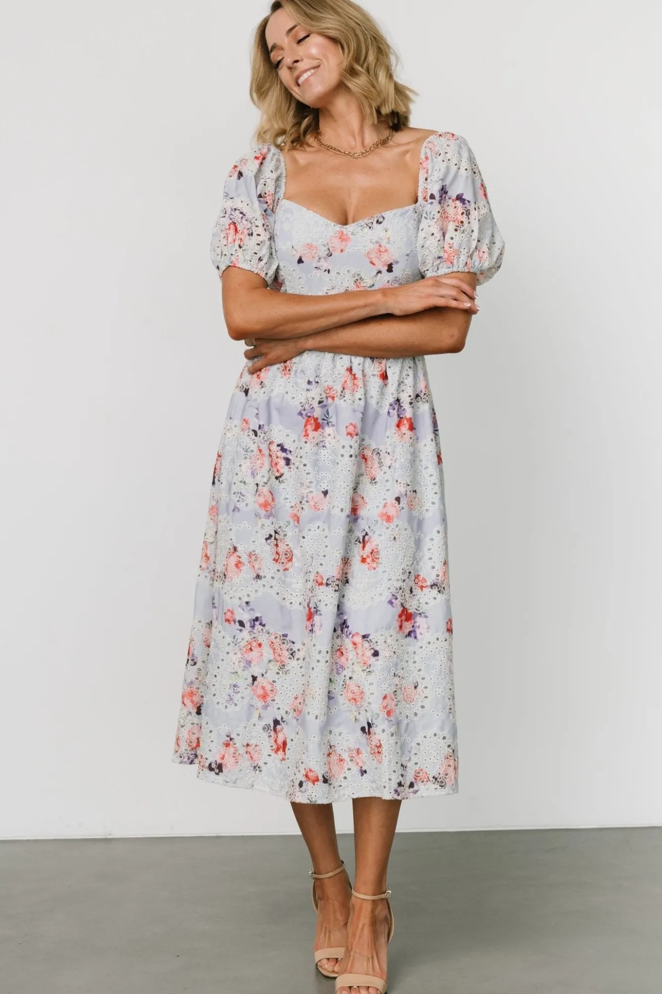 Baltic Born Leila Eyelet Midi Dress | Light Blue Floral