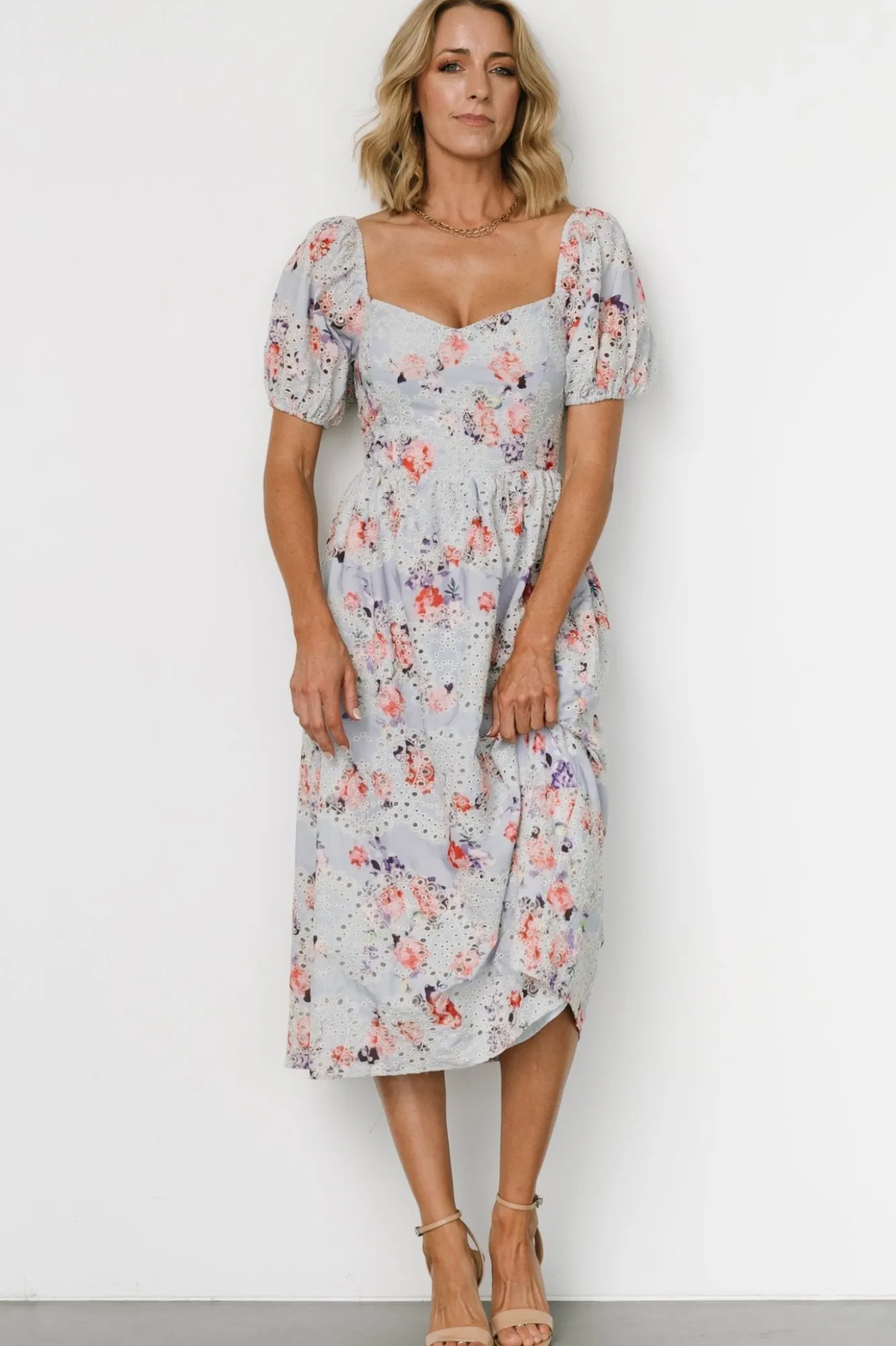 Baltic Born Leila Eyelet Midi Dress | Light Blue Floral