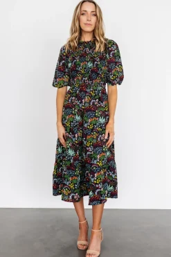 Baltic Born Lena Tiered Midi Dress | Black Multi Floral