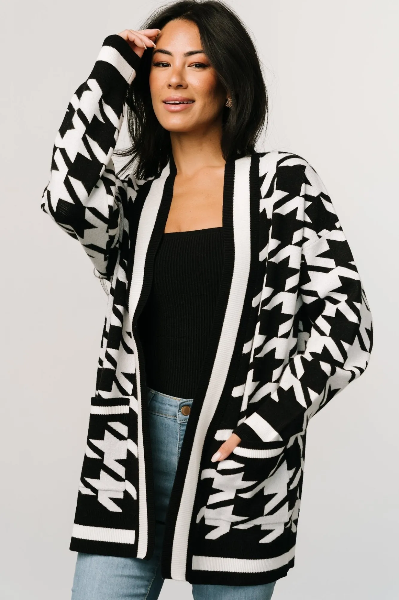 Baltic Born Leroy Houndstooth Cardigan | Black + White