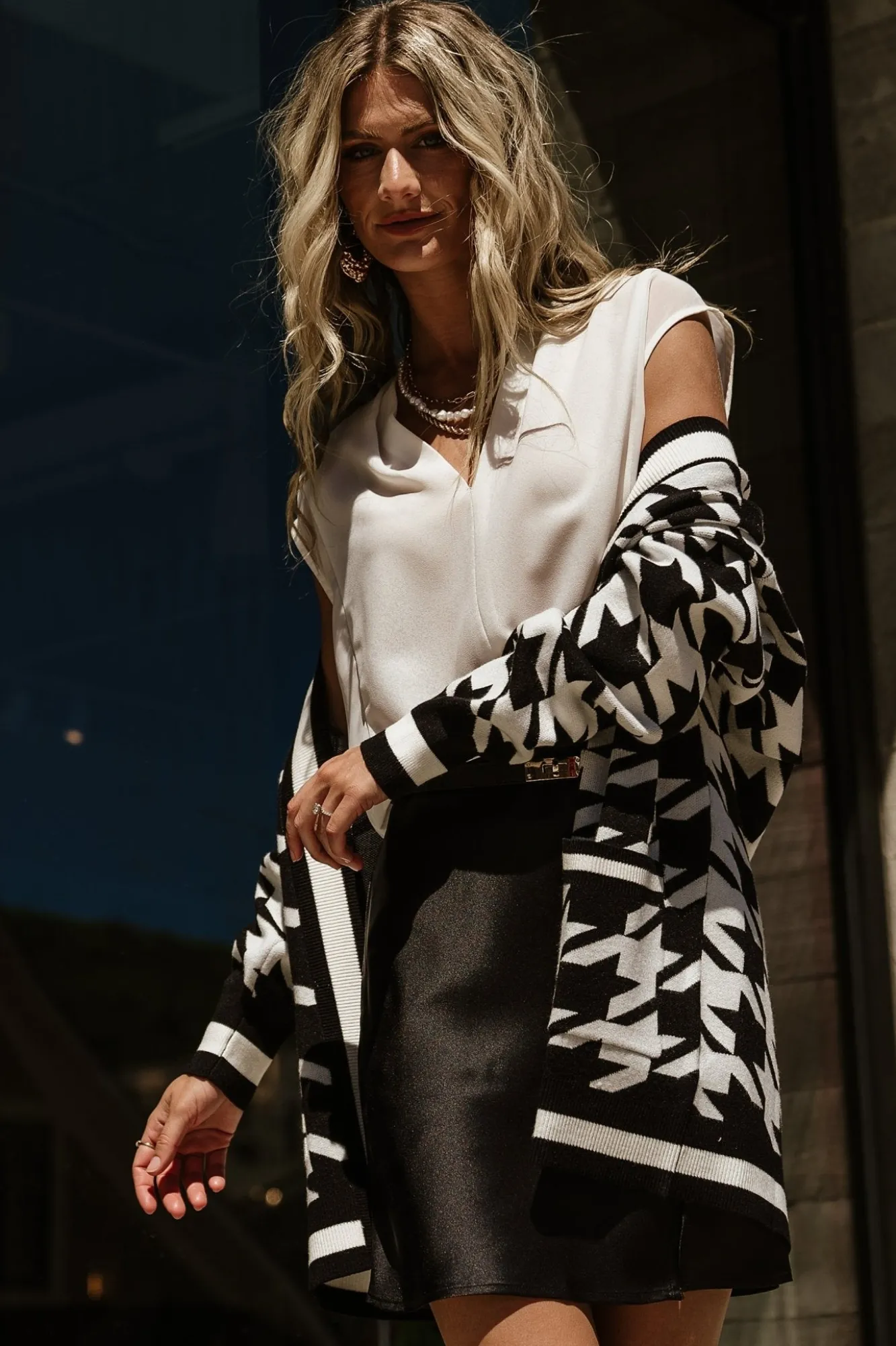 Baltic Born Leroy Houndstooth Cardigan | Black + White