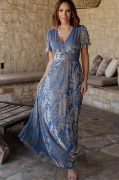 Baltic Born Leslie Velvet Maxi Dress | Blue + Silver