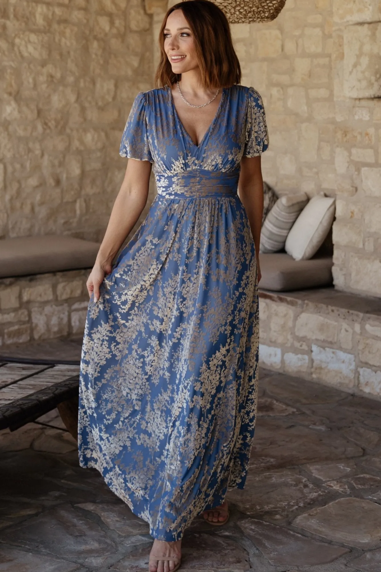 Baltic Born Leslie Velvet Maxi Dress | Blue + Silver