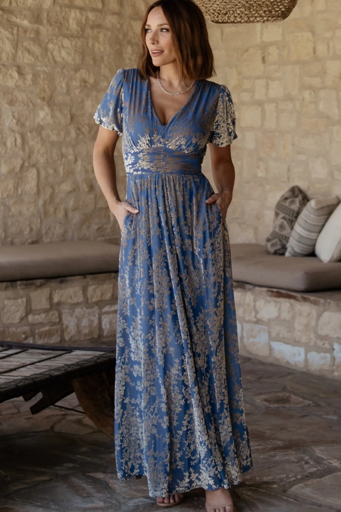 Baltic Born Leslie Velvet Maxi Dress | Blue + Silver