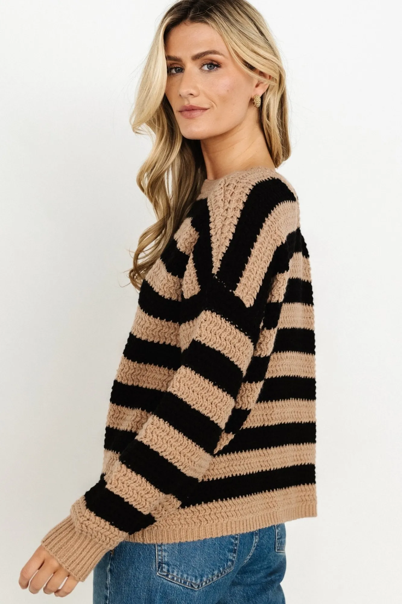 Baltic Born Liam Chunky Knit Sweater | Tan + Black