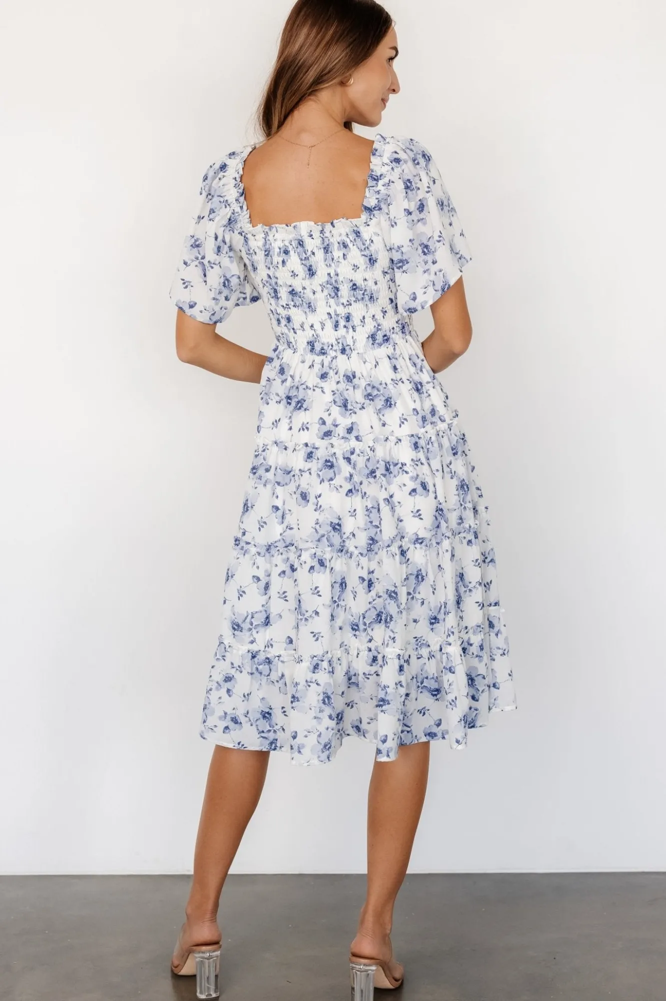 Baltic Born Lilla Tiered Midi Dress | Off-White + Blue Floral