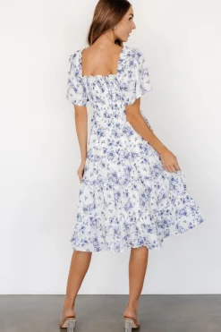 Baltic Born Lilla Tiered Midi Dress | Off-White + Blue Floral