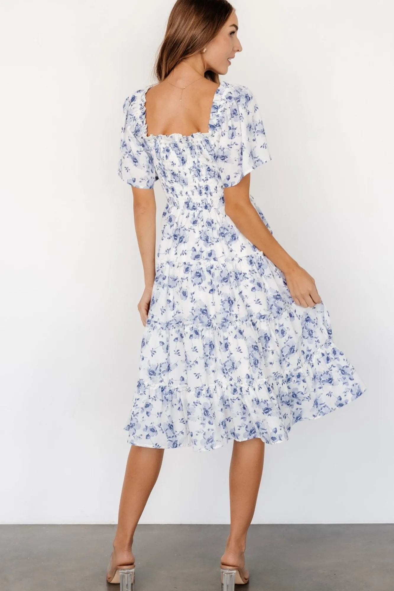 Baltic Born Lilla Tiered Midi Dress | Off-White + Blue Floral