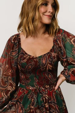 Baltic Born Livia Maxi Dress | Dark Green + Wine Multi
