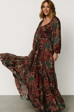 Baltic Born Livia Maxi Dress | Dark Green + Wine Multi