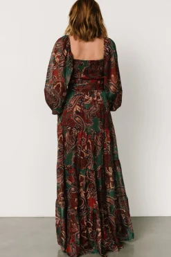 Baltic Born Livia Maxi Dress | Dark Green + Wine Multi