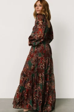 Baltic Born Livia Maxi Dress | Dark Green + Wine Multi
