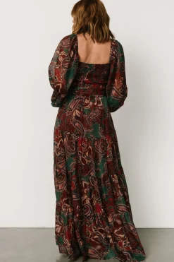 Baltic Born Livia Maxi Dress | Dark Green + Wine Multi