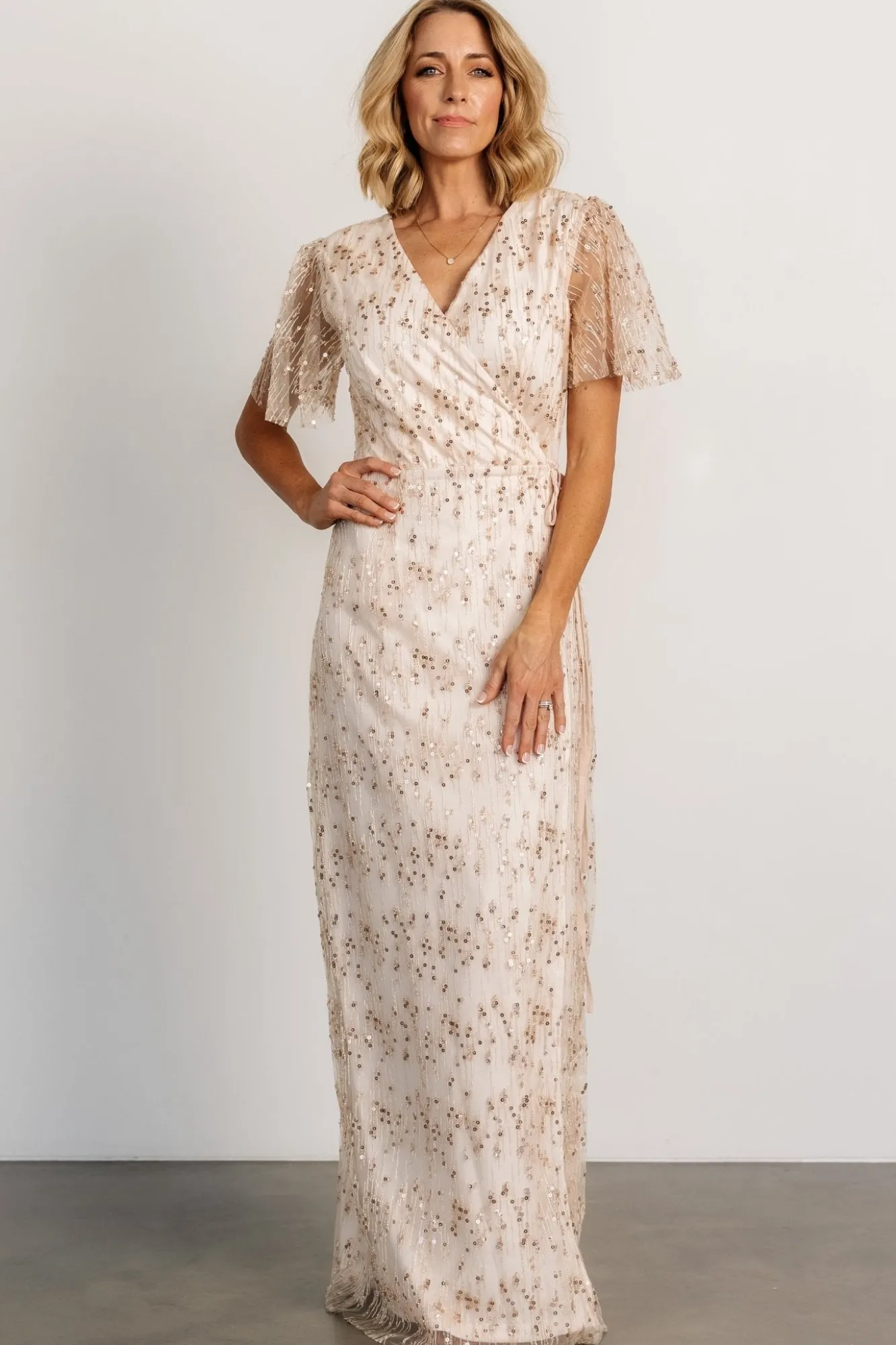 Baltic Born Liza Sequin Wrap Maxi Dress | Rose Gold