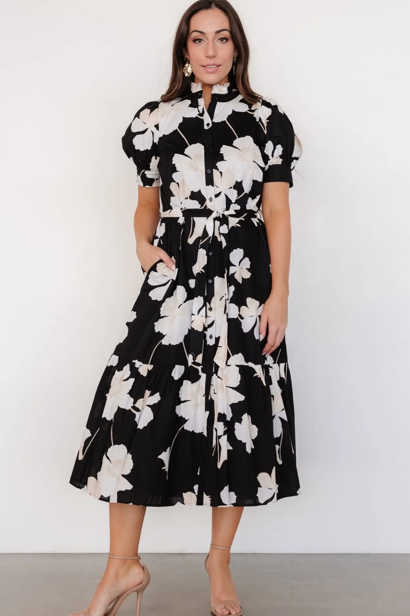 Baltic Born Loewe Button Dress | Black + Off White Floral