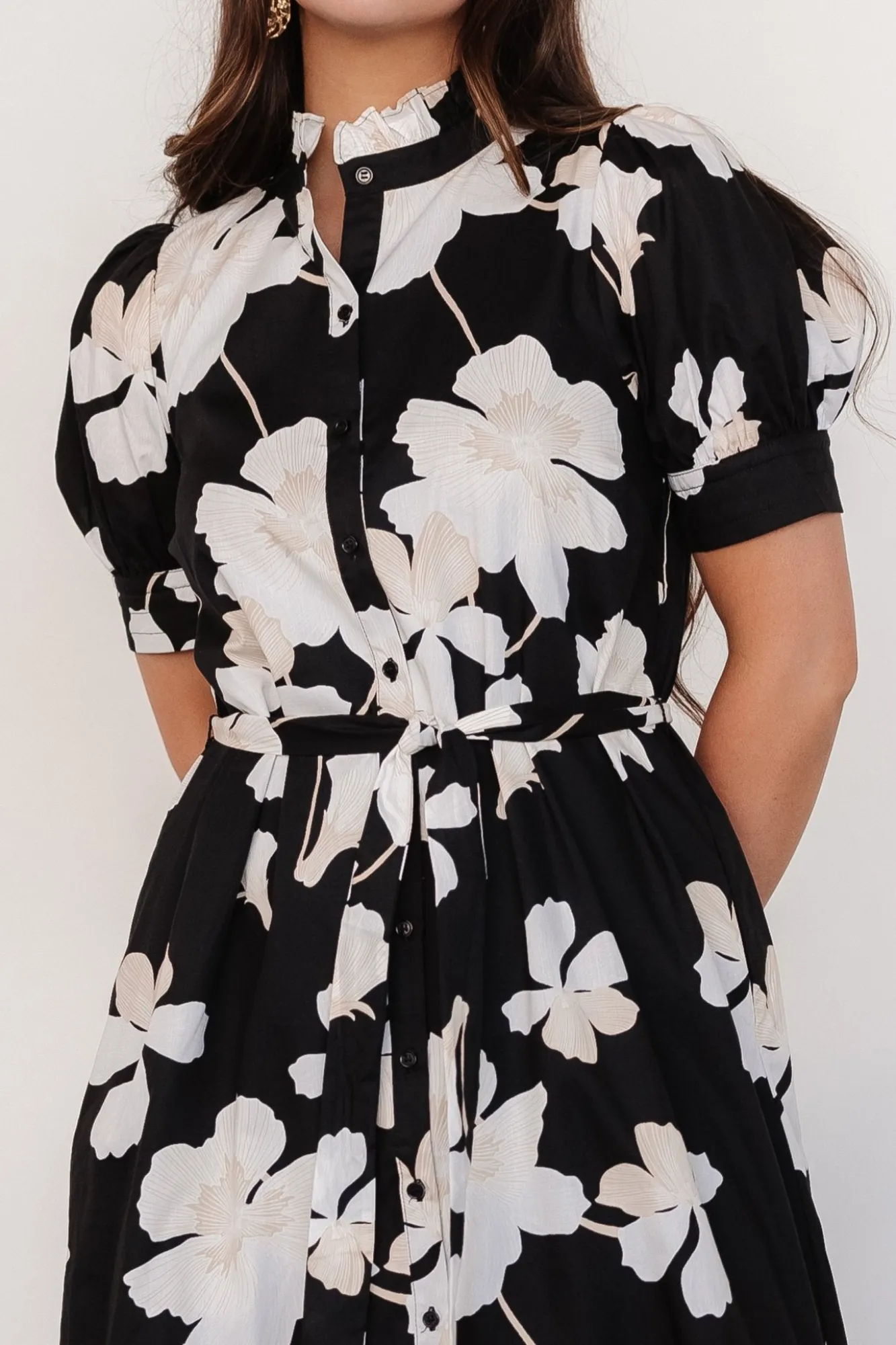 Baltic Born Loewe Button Dress | Black + Off White Floral