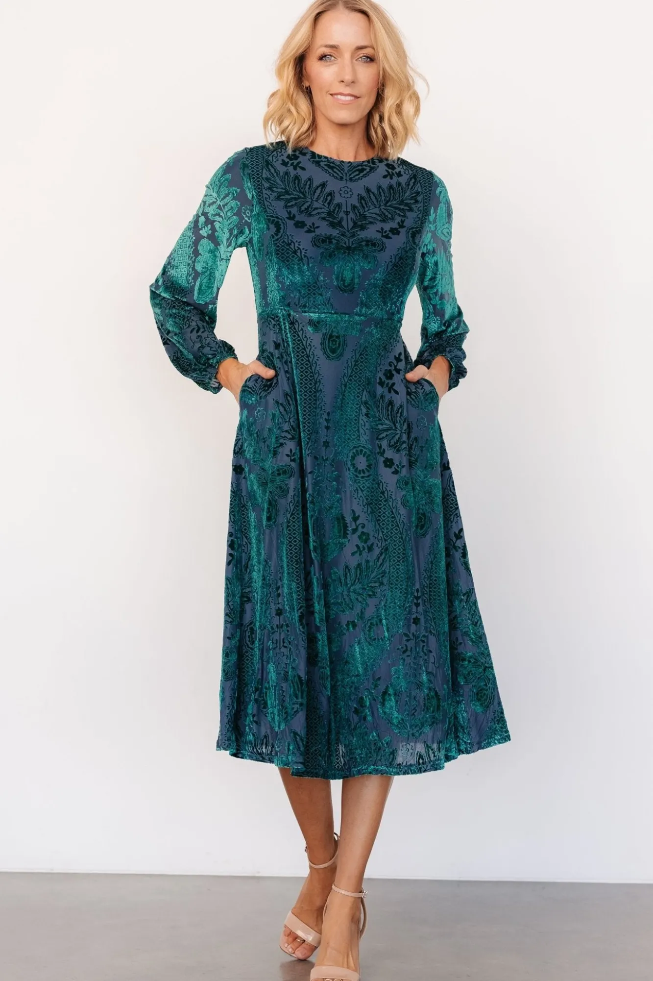 Baltic Born Lorielle Velvet Midi Dress | Emerald Print