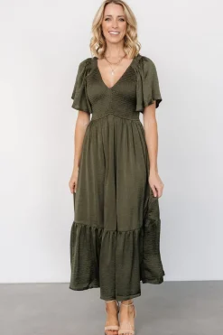 Baltic Born Lovell Smocked Midi Dress | Deep Olive