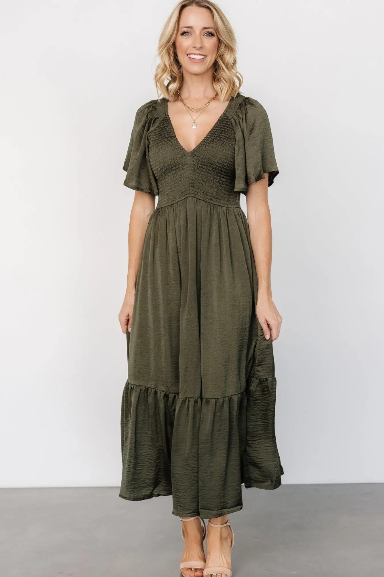 Baltic Born Lovell Smocked Midi Dress | Deep Olive