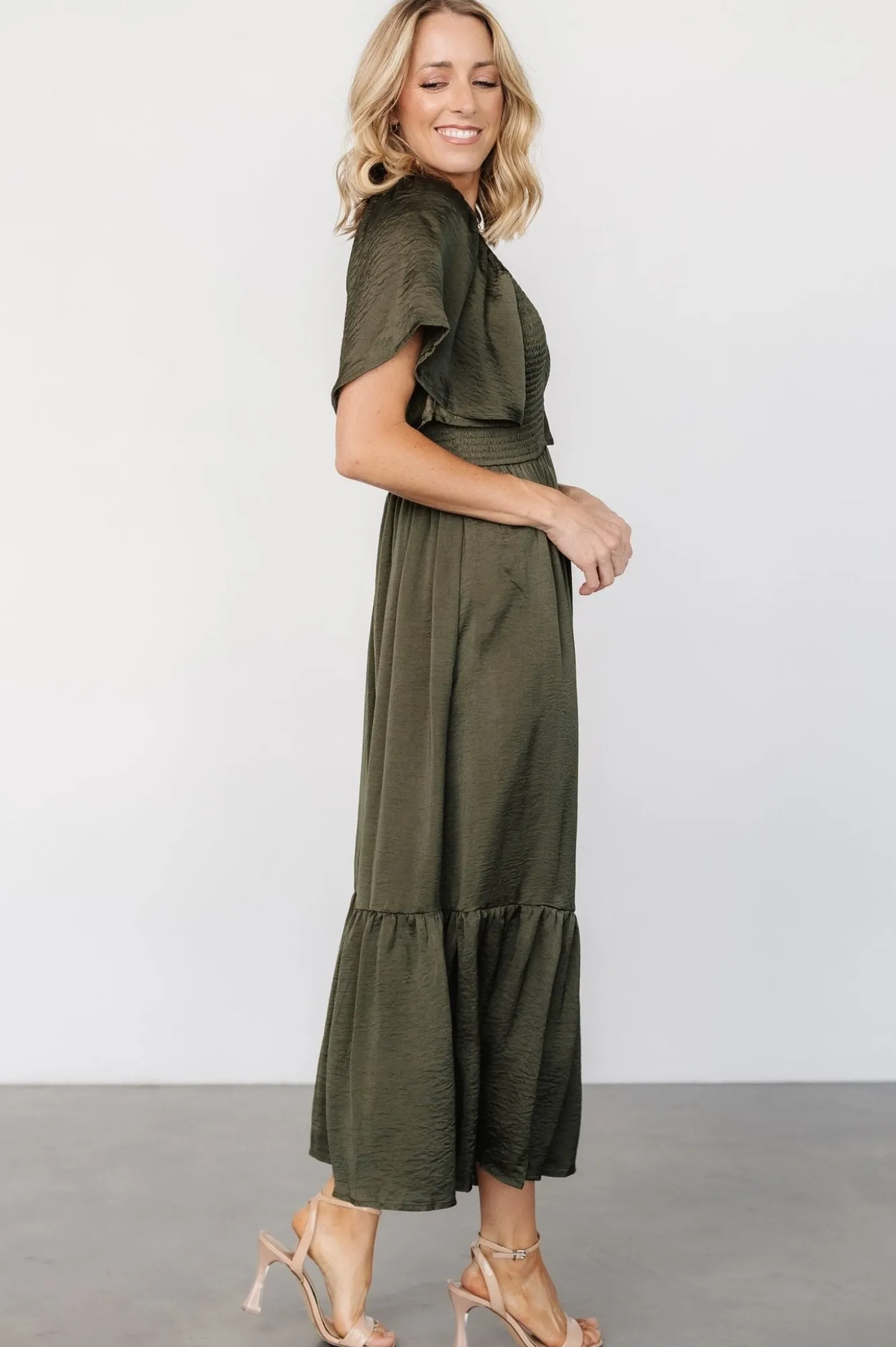 Baltic Born Lovell Smocked Midi Dress | Deep Olive