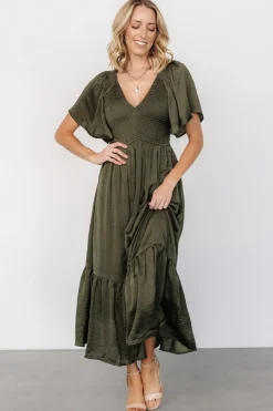 Baltic Born Lovell Smocked Midi Dress | Deep Olive
