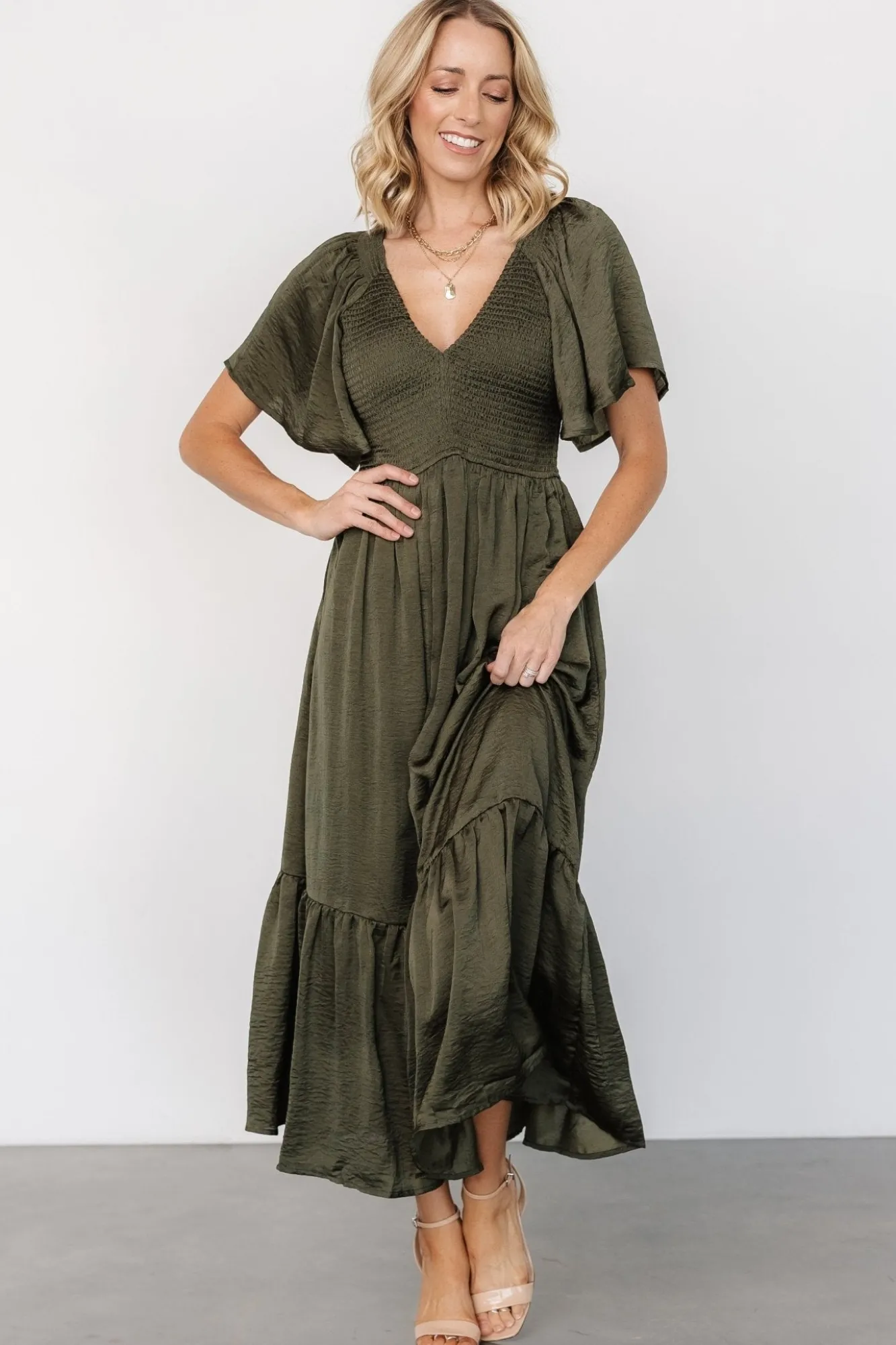 Baltic Born Lovell Smocked Midi Dress | Deep Olive