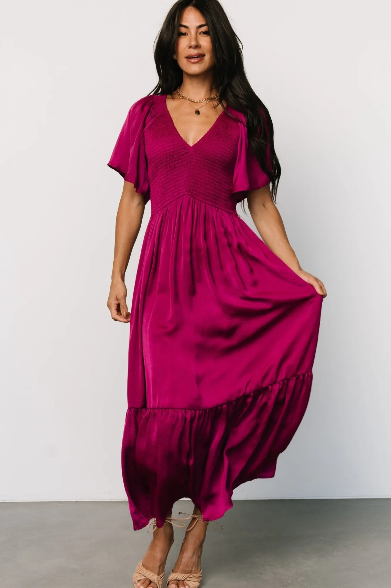 Baltic Born Lovell Smocked Midi Dress | Wine Berry