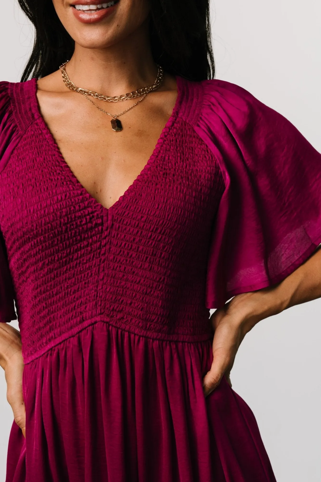 Baltic Born Lovell Smocked Midi Dress | Wine Berry