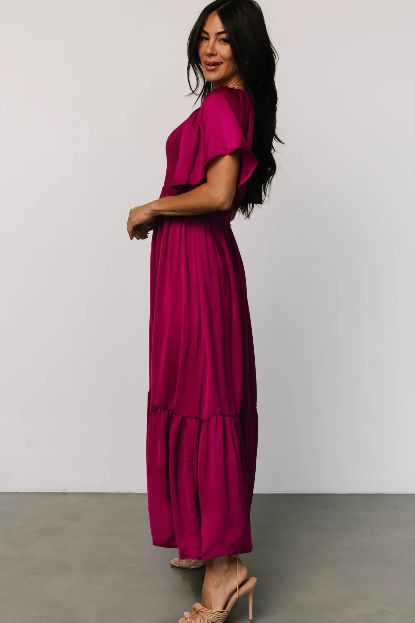 Baltic Born Lovell Smocked Midi Dress | Wine Berry