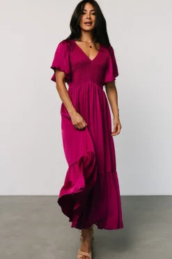 Baltic Born Lovell Smocked Midi Dress | Wine Berry
