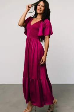 Baltic Born Lovell Smocked Midi Dress | Wine Berry