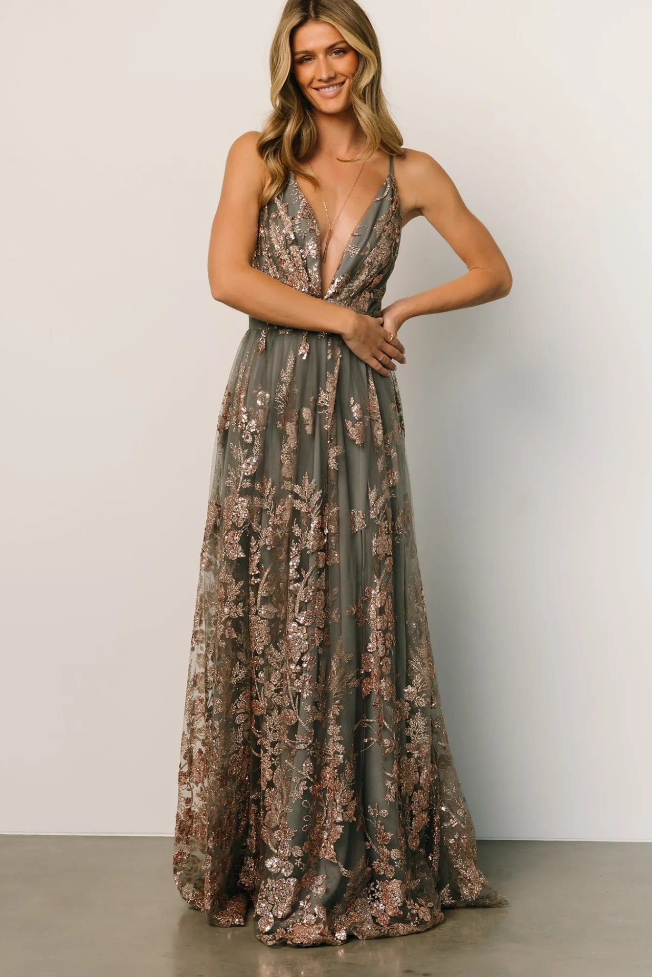 Baltic Born Lucienne Shimmer Maxi Gown | Eucalyptus + Rose