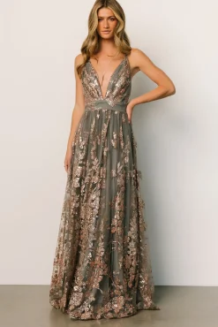 Baltic Born Lucienne Shimmer Maxi Gown | Eucalyptus + Rose