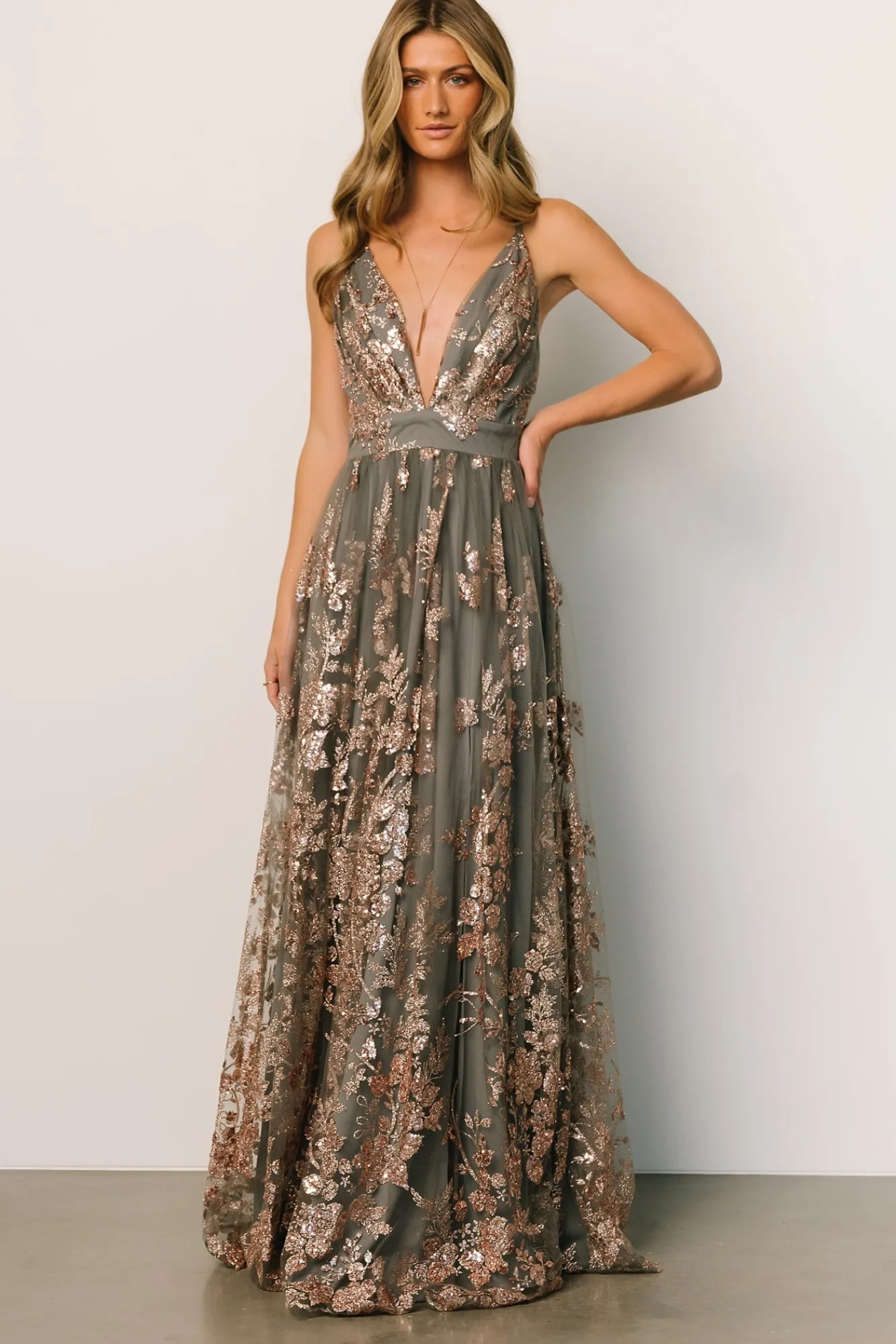 Baltic Born Lucienne Shimmer Maxi Gown | Eucalyptus + Rose