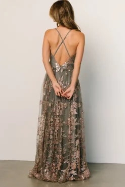Baltic Born Lucienne Shimmer Maxi Gown | Eucalyptus + Rose