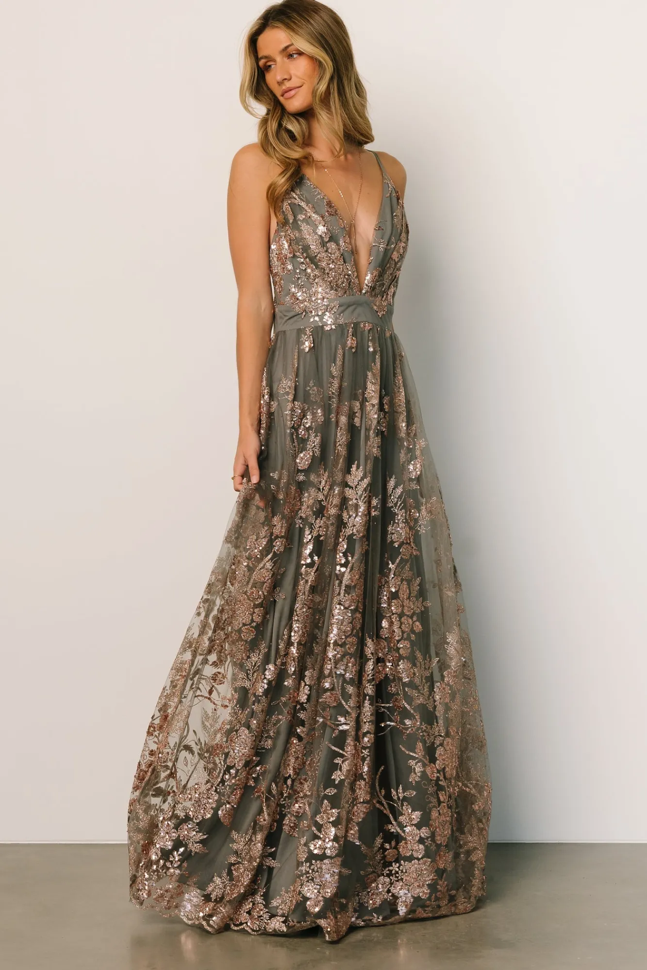 Baltic Born Lucienne Shimmer Maxi Gown | Eucalyptus + Rose