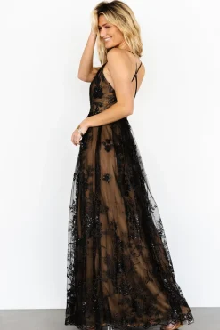 Baltic Born Lucienne Shimmer Maxi Gown | Black + Nude