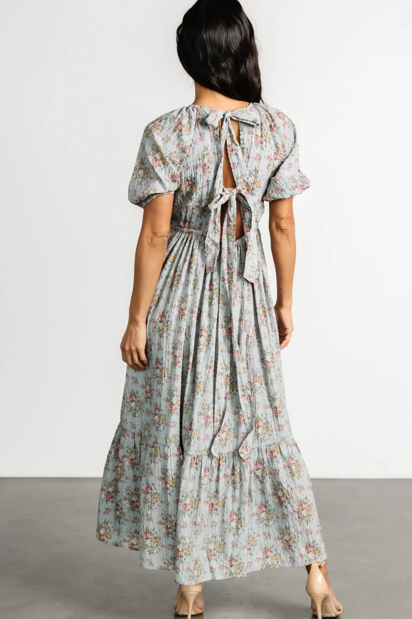 Baltic Born Lucinda Back Tie Dress | Dusty Blue Floral