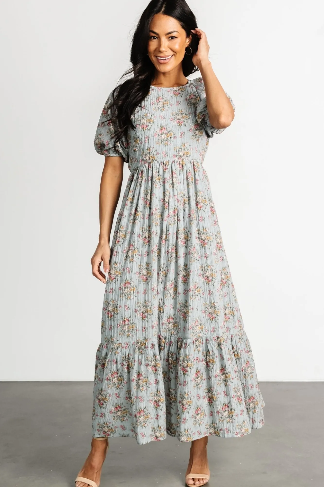 Baltic Born Lucinda Back Tie Dress | Dusty Blue Floral