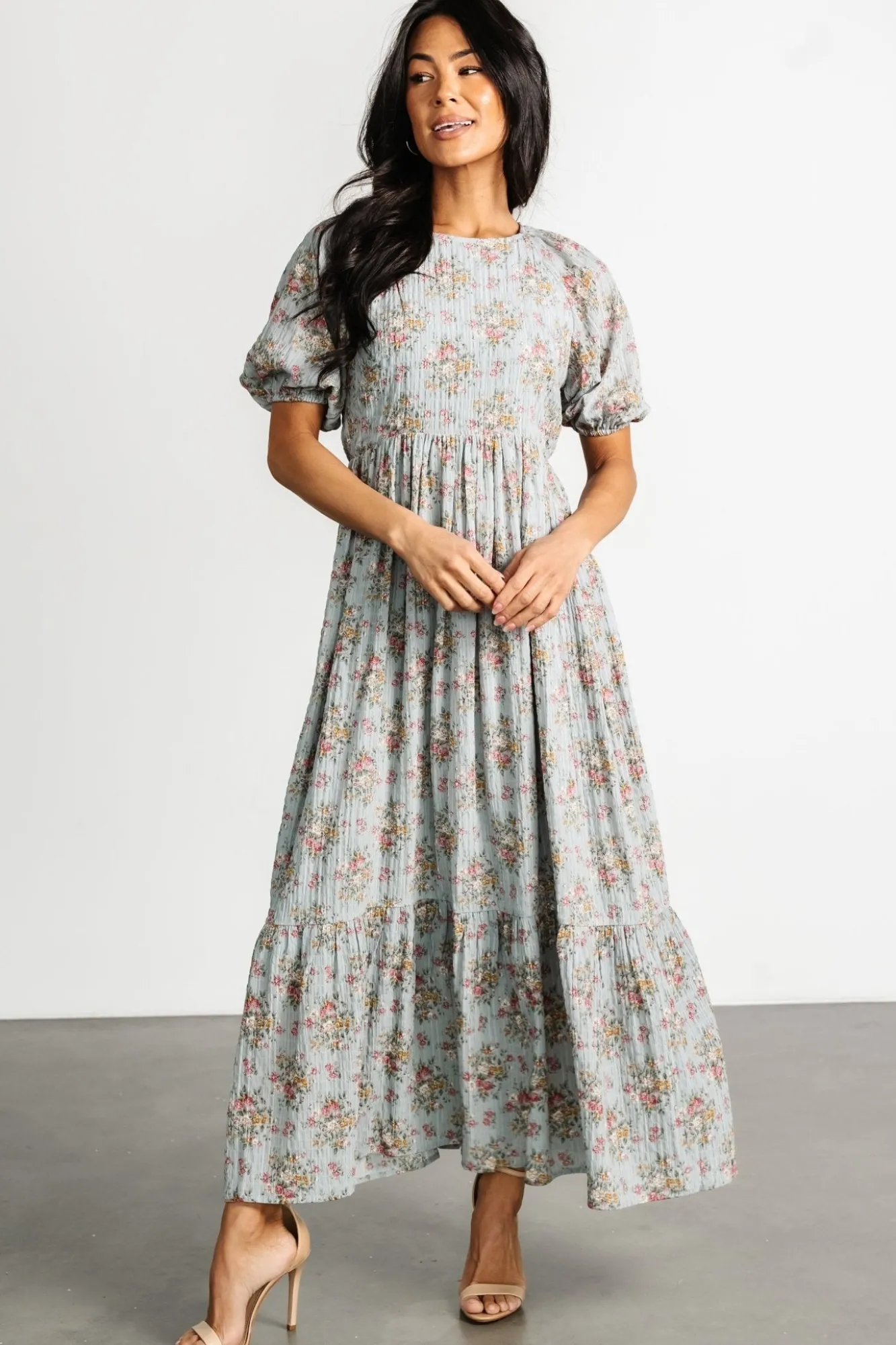Baltic Born Lucinda Back Tie Dress | Dusty Blue Floral