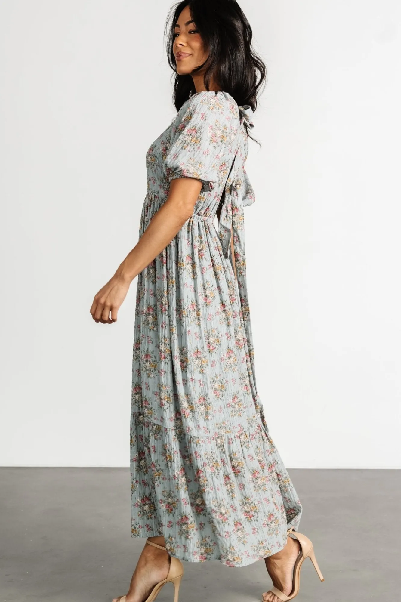 Baltic Born Lucinda Back Tie Dress | Dusty Blue Floral