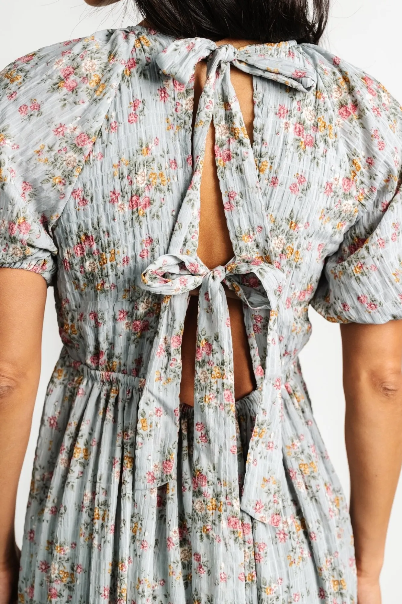 Baltic Born Lucinda Back Tie Dress | Dusty Blue Floral