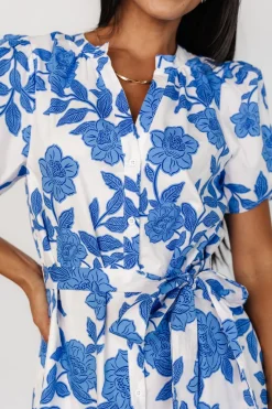 Baltic Born Lydie Button Midi Dress | White + Blue