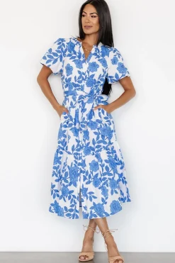 Baltic Born Lydie Button Midi Dress | White + Blue