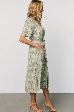 Baltic Born Lyla Midi Dress | White + Olive Print