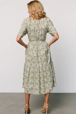 Baltic Born Lyla Midi Dress | White + Olive Print