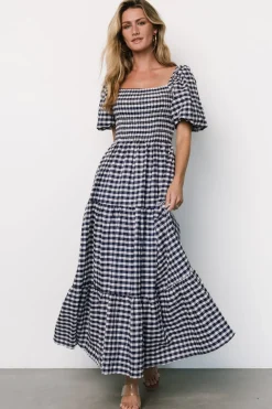 Baltic Born Lyndy Smocked Dress | Off White + Blue Gingham